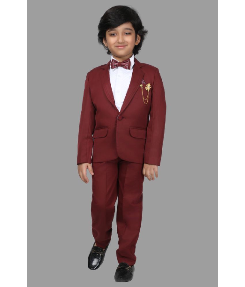     			DKGF Fashion Boys Polyester 3 Piece Suit ( Maroon , Pack of 1 )