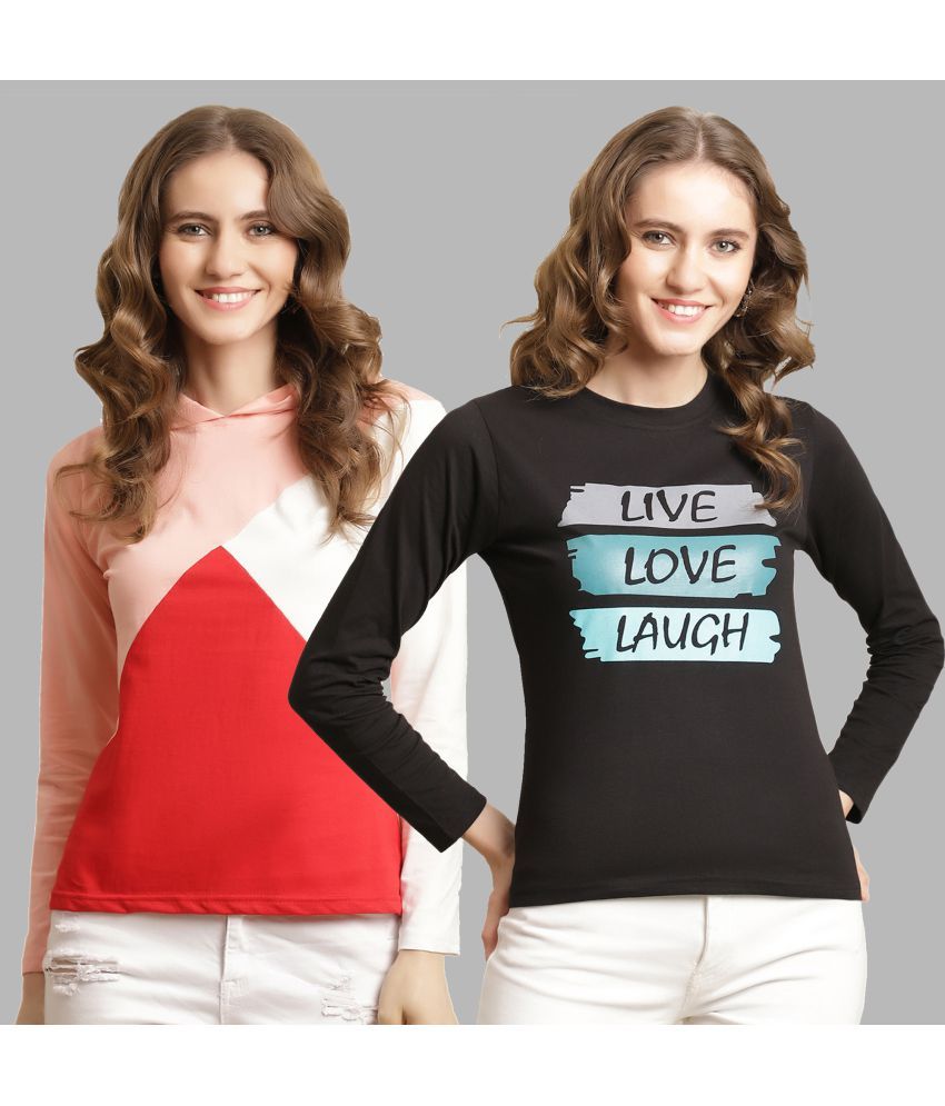     			Fabflee - Multicolor Cotton Regular Fit Women's T-Shirt ( Pack of 2 )