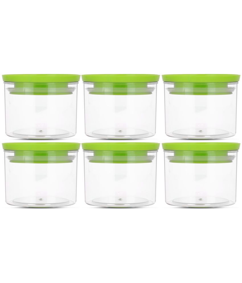     			HomePro - Round Container | Airtight | Silicone Cap | Green | Plastic Utility Container | Set of 6 - 500 ml