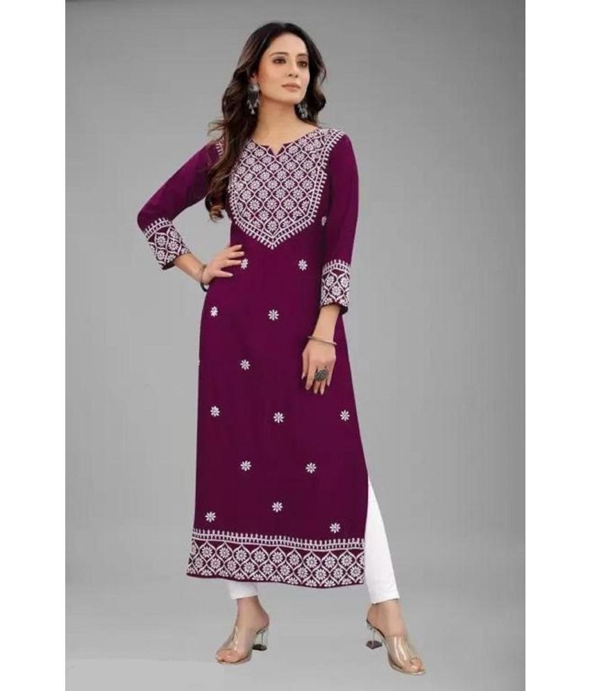     			QPEEZ - Purple Rayon Women's Straight Kurti ( Pack of 1 )