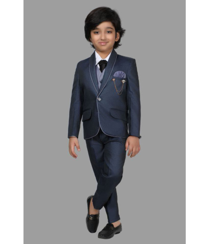     			DKGF Fashion - Navy Polyester Boys 3 Piece Suit ( Pack of 1 )