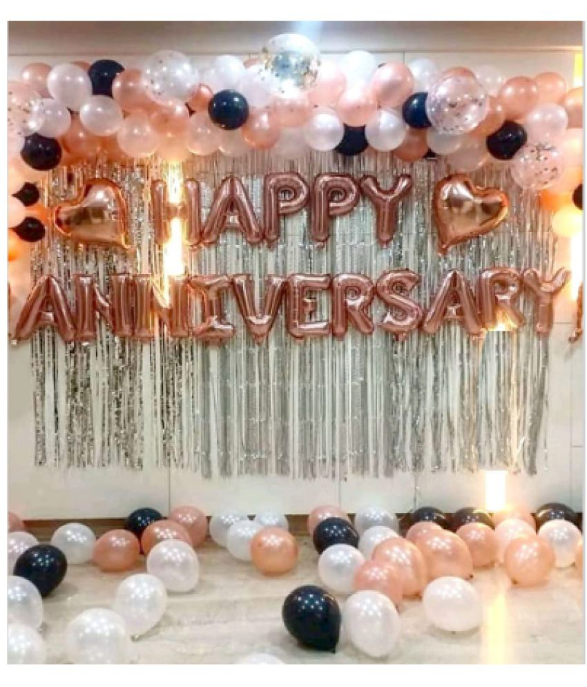     			Jolly Party   (55 Pcs) Happy Anniversary Balloons Decoration Set with HD Metallic Balloons and Pre Filled Confetti, Curtain & Heart Foil Decoration Kit Combo (Rose Gold)