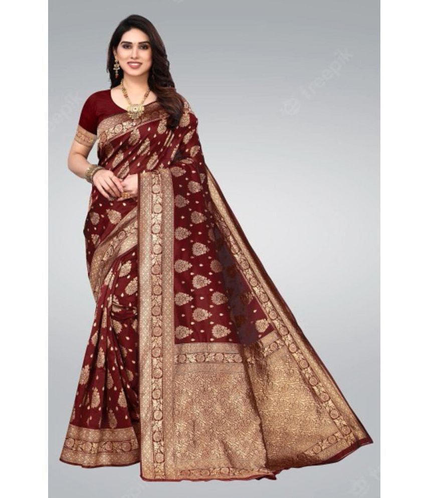 KSUT - Brown Jacquard Saree With Blouse Piece ( Pack of 1 )