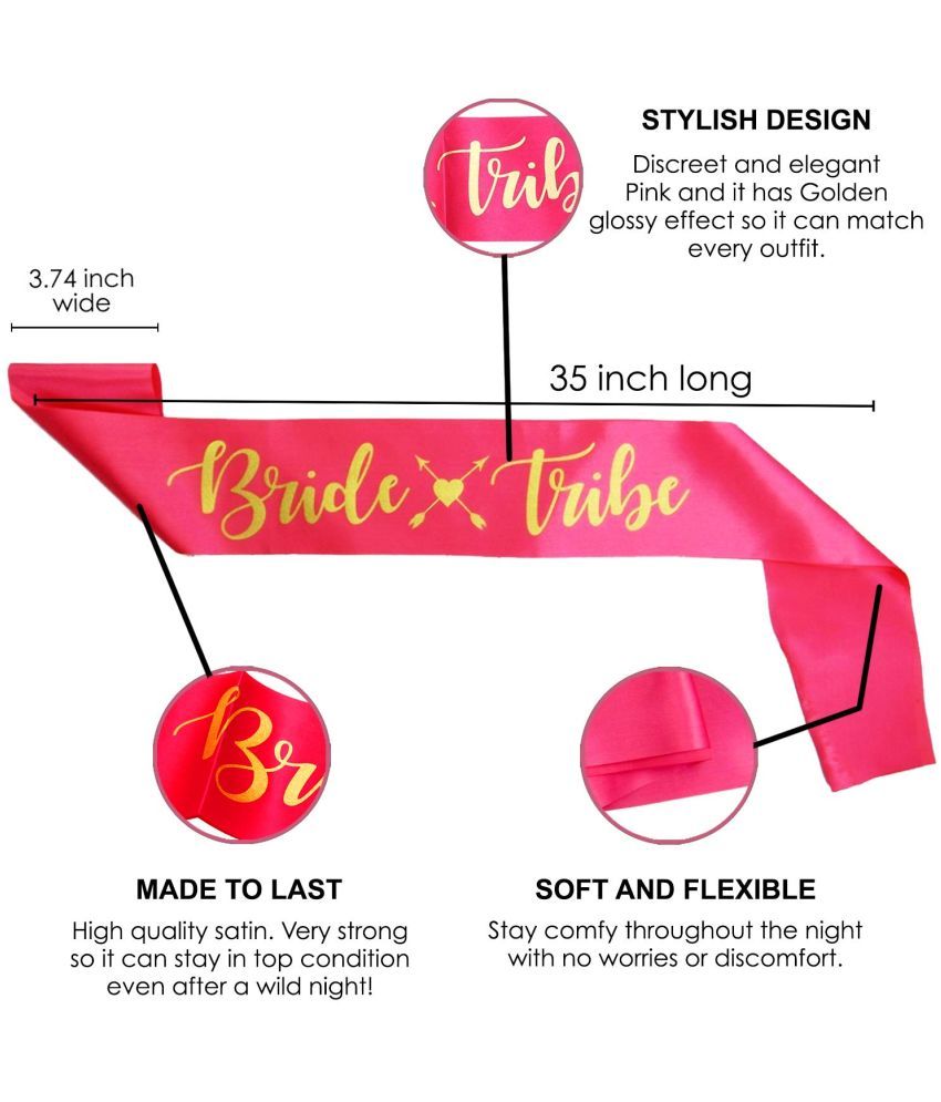 Party Propz 6Pcs of Pink And White Bridesmaids Bride Tribe Sashes