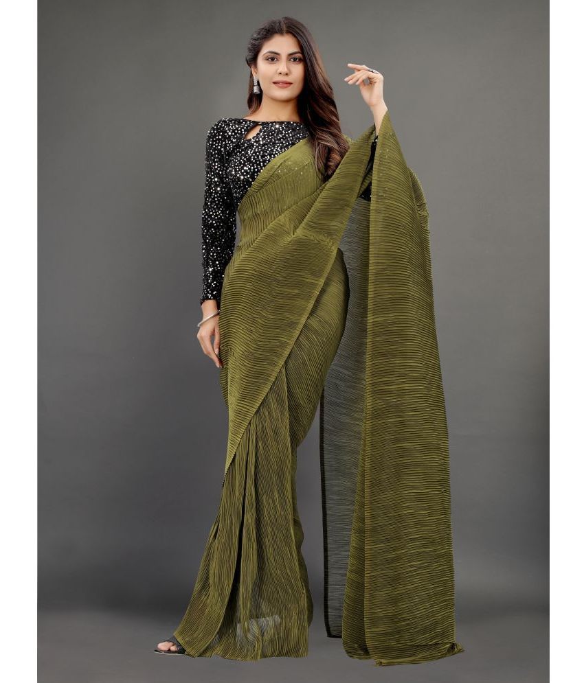     			Rhey - Olive Georgette Saree With Blouse Piece ( Pack of 1 )