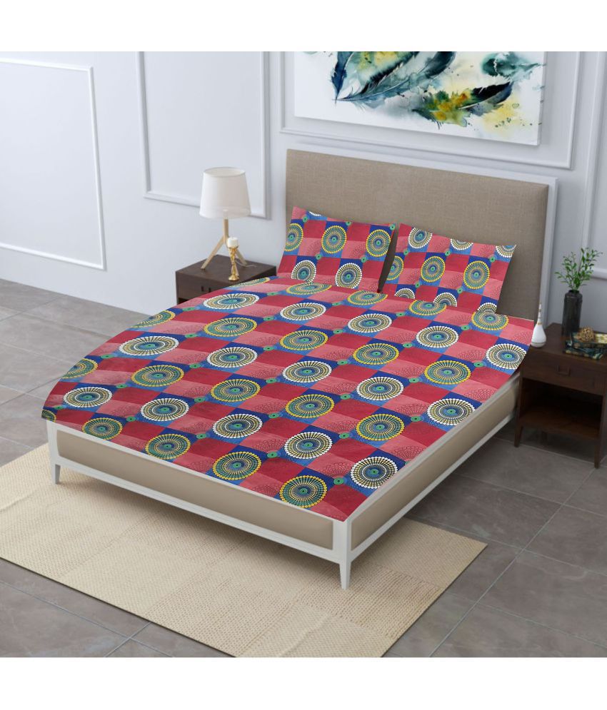     			SPRINGSTONE - Multicolor Poly Cotton Double Bedsheet with 2 Pillow Covers