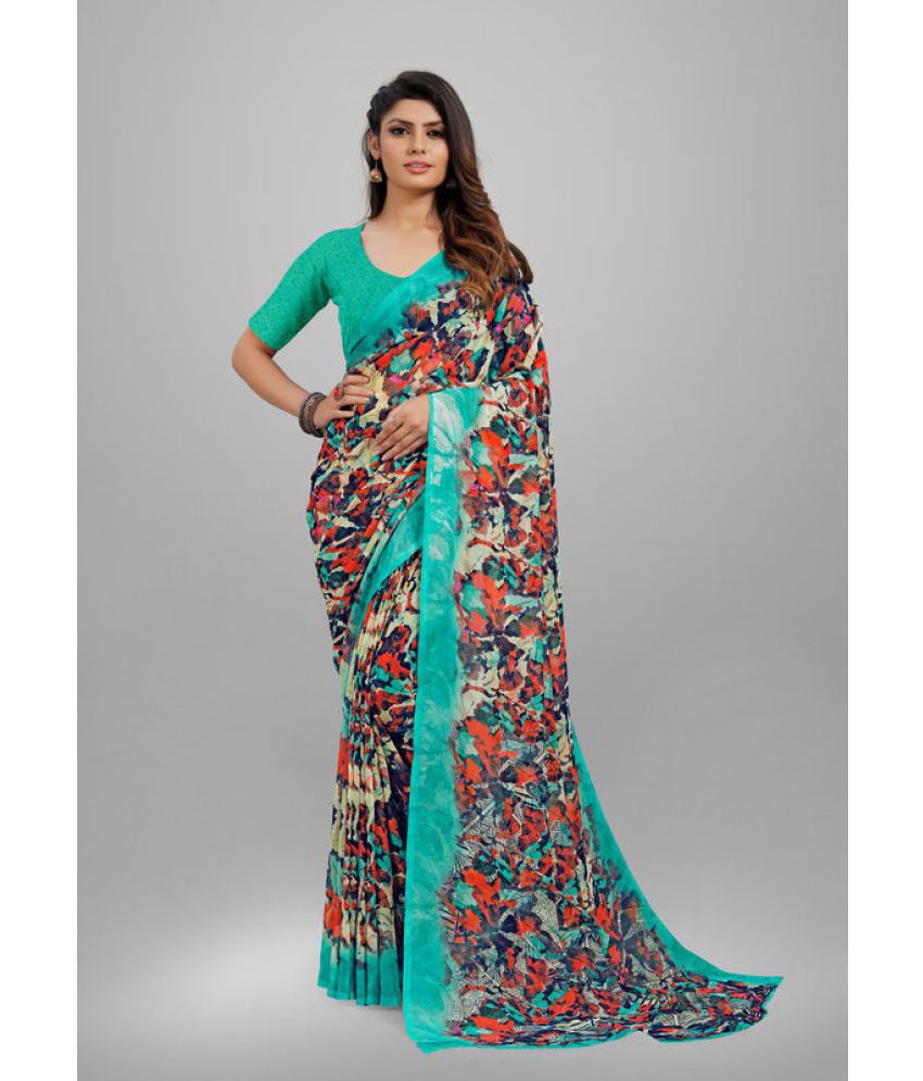     			Sitnjali Lifestyle - Multicolor Georgette Saree With Blouse Piece ( Pack of 1 )