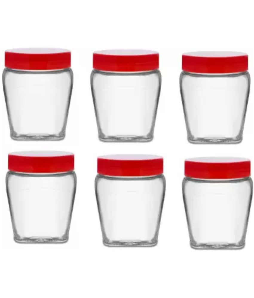     			skwaion - Red Glass Spice Container ( Set of 6 ) - 300 ml