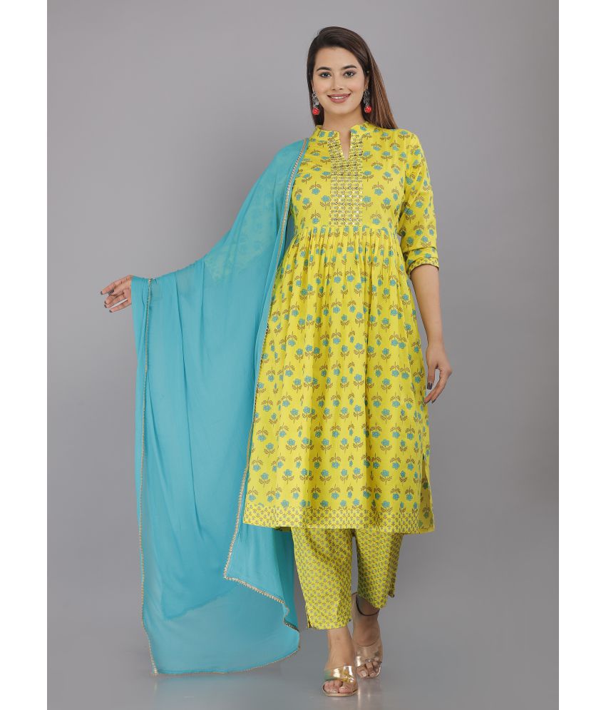     			HIGHLIGHT FASHION EXPORT - Yellow A-line Cotton Women's Stitched Salwar Suit ( Pack of 1 )