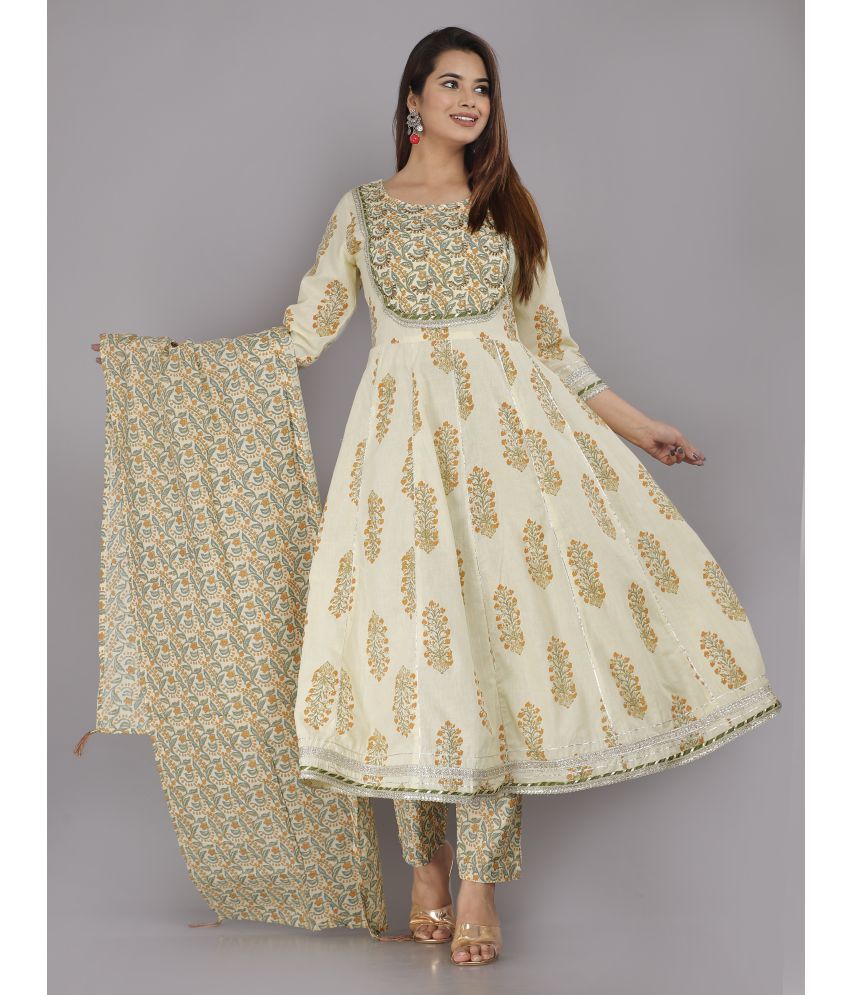     			JC4U - Beige Anarkali Cotton Women's Stitched Salwar Suit ( Pack of 1 )
