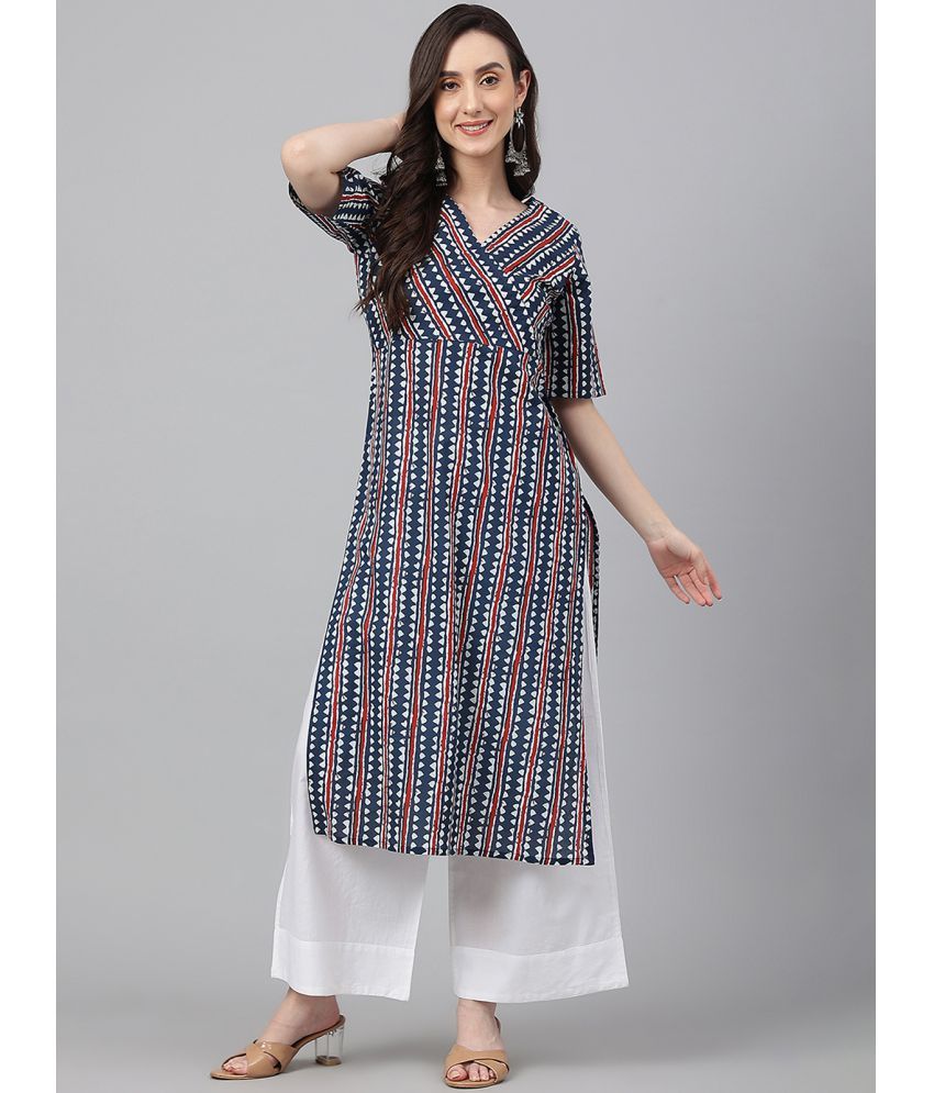     			Janasya - Navy Blue Cotton Women's Straight Kurti ( Pack of 1 )