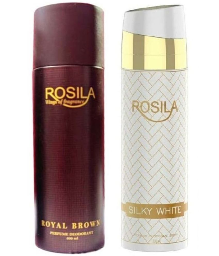     			ROSILA - 1 ROYAL BROWN1 SILKY WHITE ,200ML Deodorant Spray for Women,Men 500 ml ( Pack of 2 )