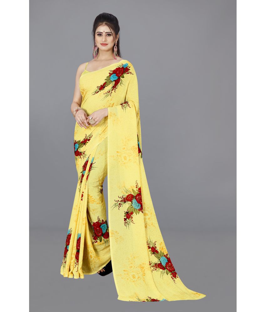     			ANAND SAREES - Yellow Georgette Saree Without Blouse Piece ( Pack of 1 )