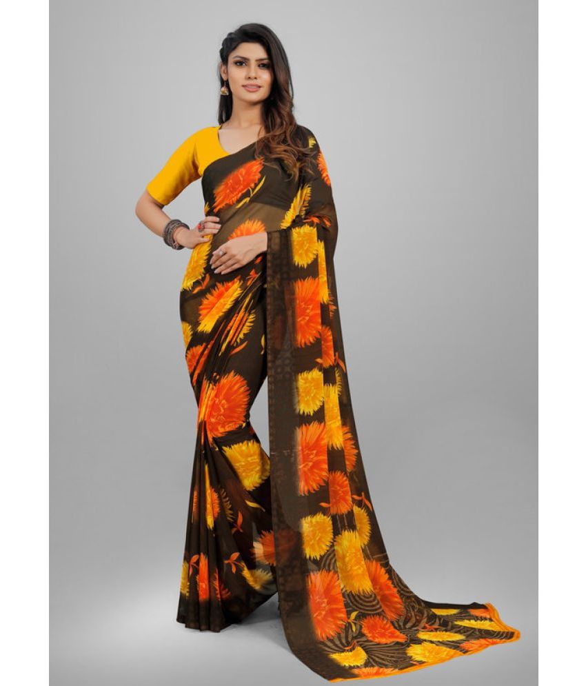     			Sitnjali Lifestyle - Brown Georgette Saree With Blouse Piece ( Pack of 1 )