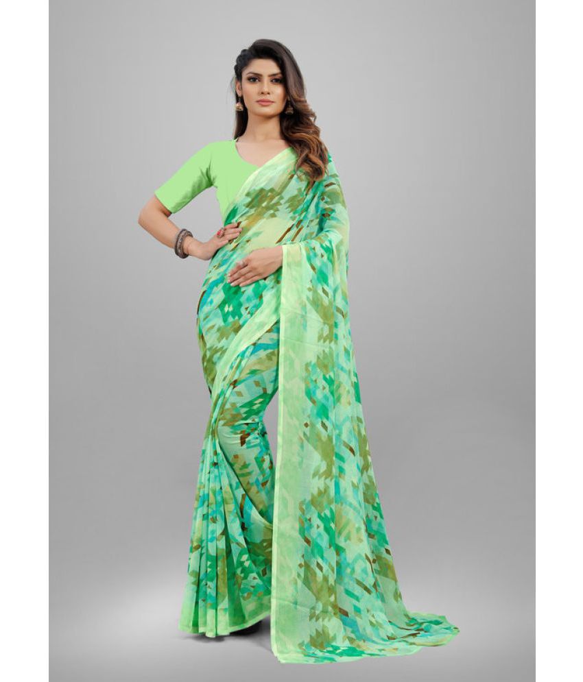     			Sitnjali Lifestyle - Green Chiffon Saree With Blouse Piece ( Pack of 1 )