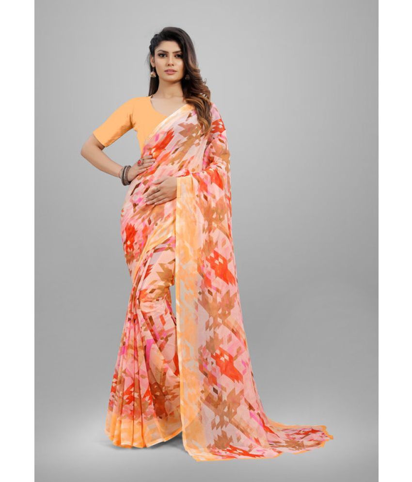     			Sitnjali Lifestyle - Orange Chiffon Saree With Blouse Piece ( Pack of 1 )