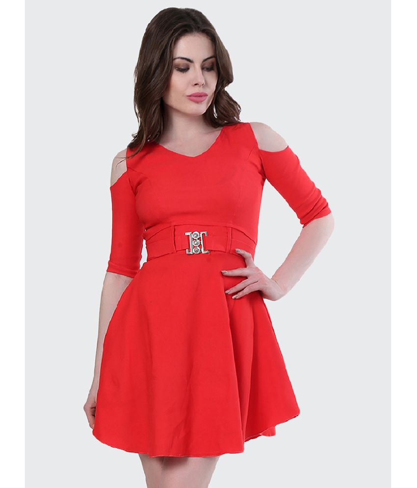     			BuyNewTrend - Red Cotton Blend Women's Fit & Flare Dress ( Pack of 1 )