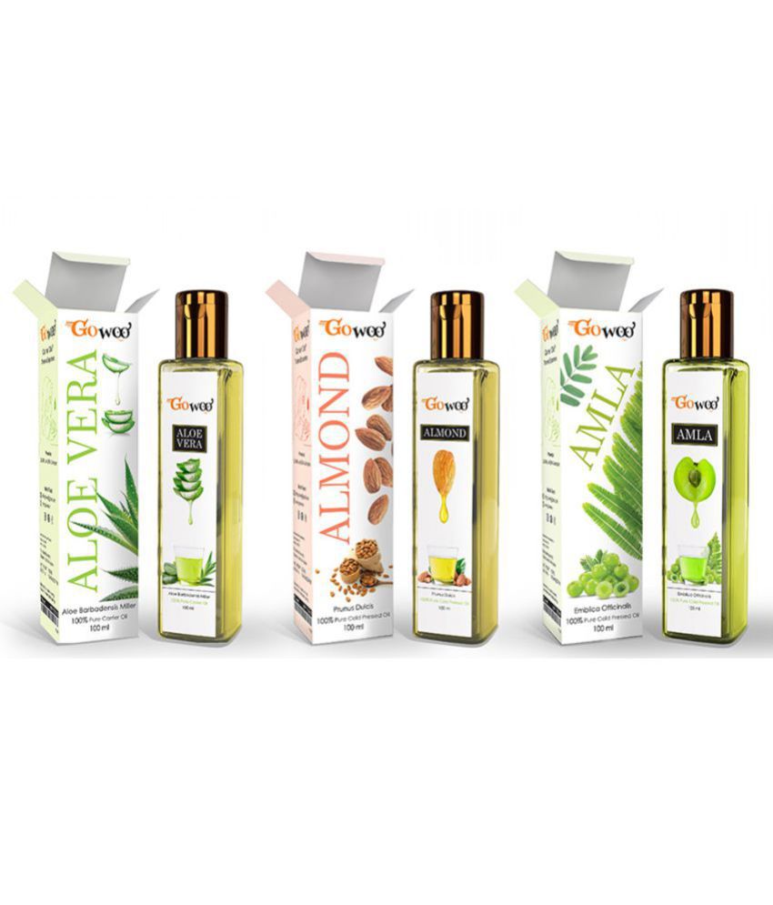     			GO WOO - Pack of 3 100% Pure Cold Pressed Carrier Oil - Aloe Vera, Almond and Amla Hair Oils, Suited for All Hair