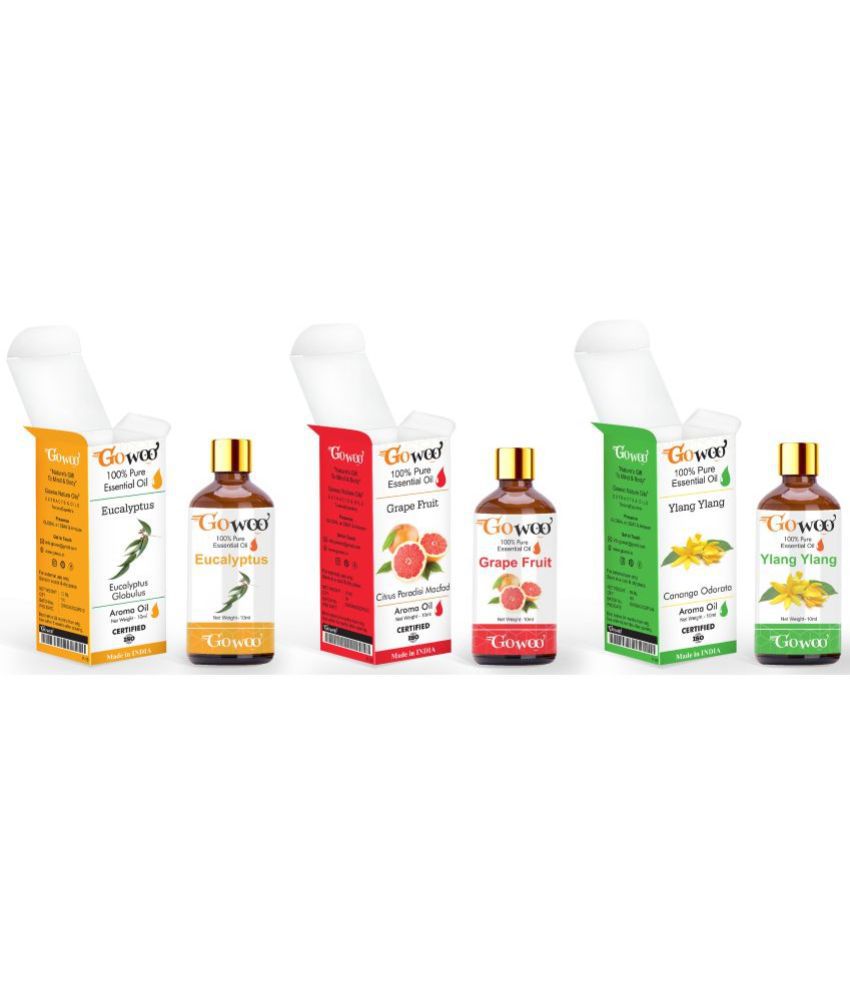     			GO WOO - Pack of 3 Eucalyptus, Grapefruit & Ylang Ylang Essential Oil