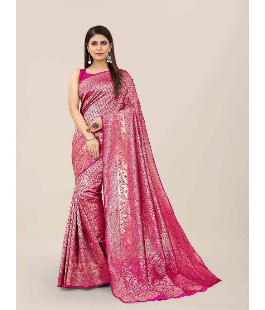 Gazal Fashions - Pink Banarasi Silk Saree With Blouse Piece ( Pack of 1 )