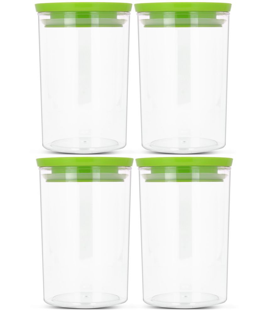    			HomePro - Round Container | Airtight | Silicone Cap | Green | Plastic Utility Container | Set of 4 - 900 ml