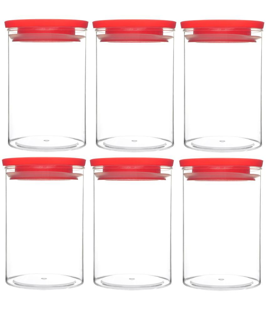     			HomePro - Round Container | Airtight | Silicone Cap | Red | Plastic Utility Container | Set of 6 - 900 ml