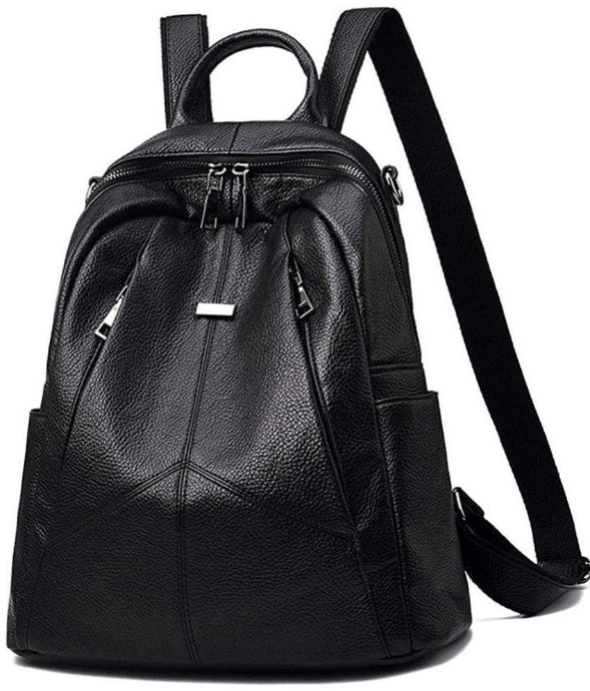     			Louis Craft - Black Leatherite Backpack ( 15 Ltrs )