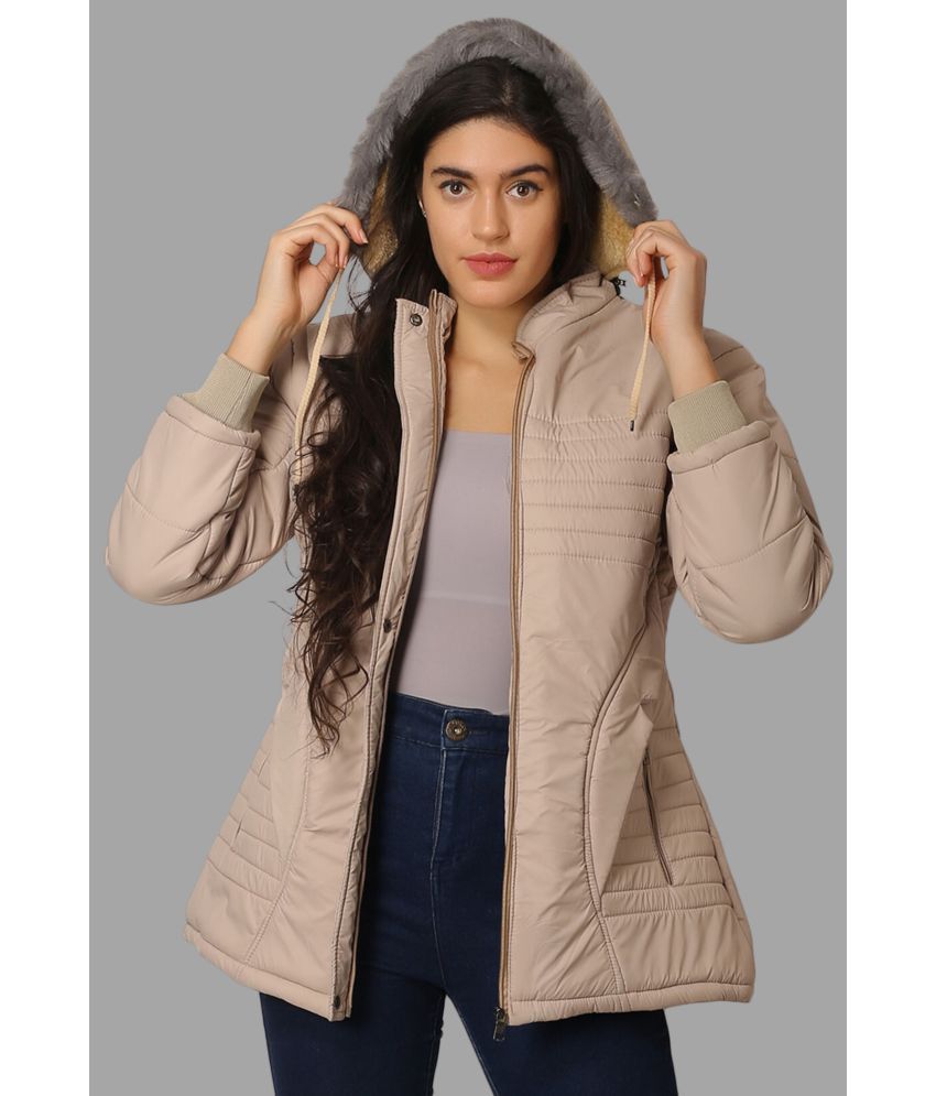     			NUEVOSDAMAS - Polyester Blend Beige Hooded Jackets