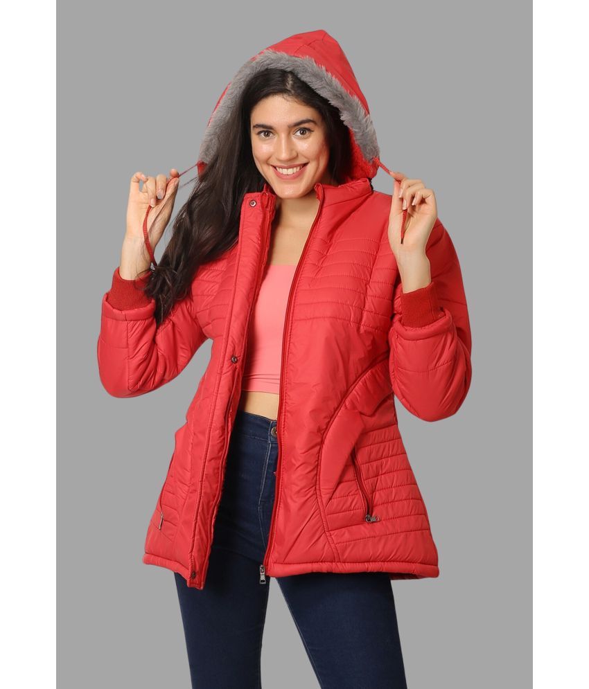     			NUEVOSDAMAS - Polyester Blend Red Hooded Jackets