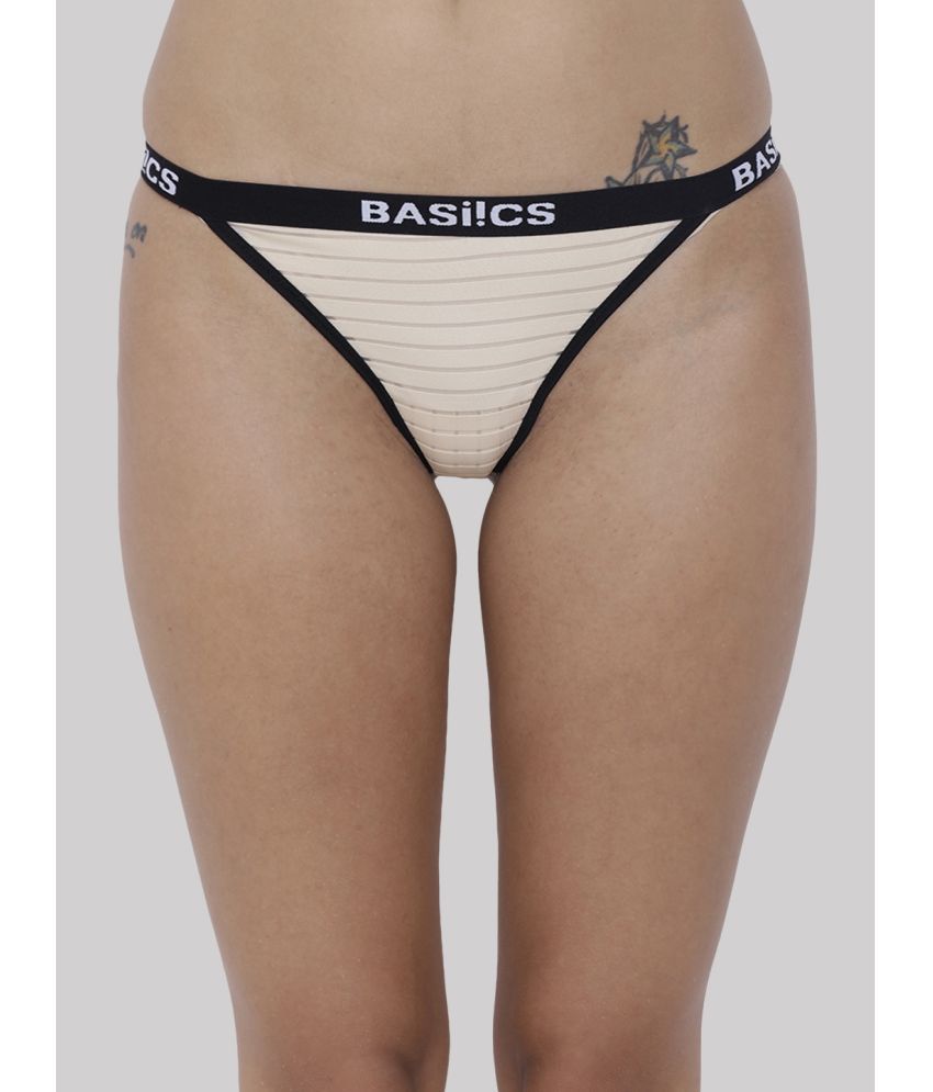     			BASIICS By La Intimo - Beige BCPTH01 Polyester Striped Women's Crotchless ( Pack of 1 )