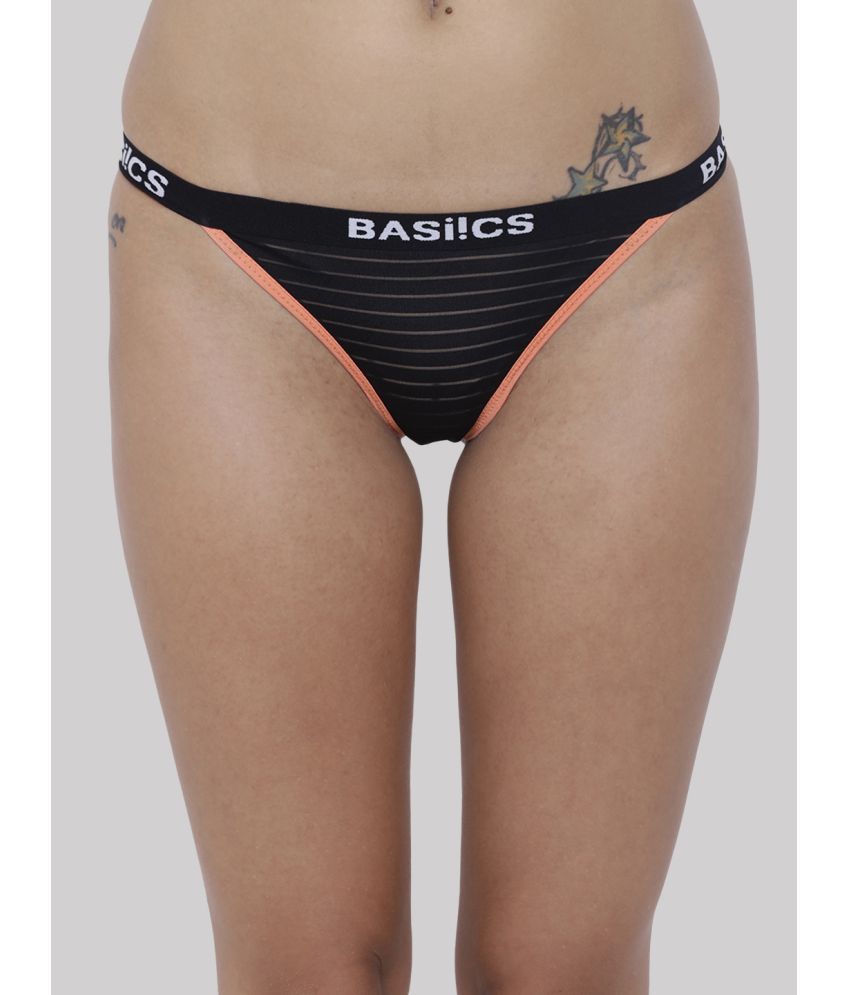     			BASIICS By La Intimo - Black BCPTH01 Polyester Striped Women's Crotchless ( Pack of 1 )