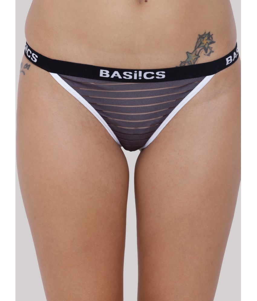     			BASIICS By La Intimo - Charcoal BCPTH01 Polyester Striped Women's Crotchless ( Pack of 1 )
