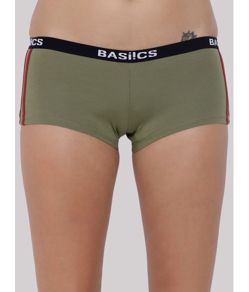     			BASIICS By La Intimo - Olive BCPBS02 Cotton Lycra Striped Women's Boy Shorts ( Pack of 1 )
