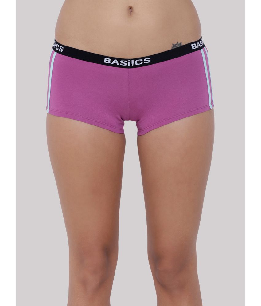     			BASIICS By La Intimo - Purple BCPBS02 Cotton Lycra Striped Women's Boy Shorts ( Pack of 1 )