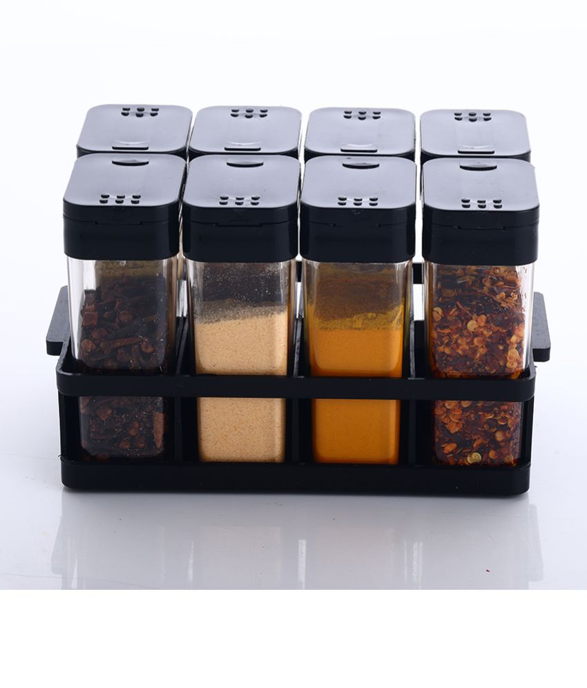     			HOMETALES Mini Masala Container with Stand, 100ml each, Black Lid (8U+Stand)