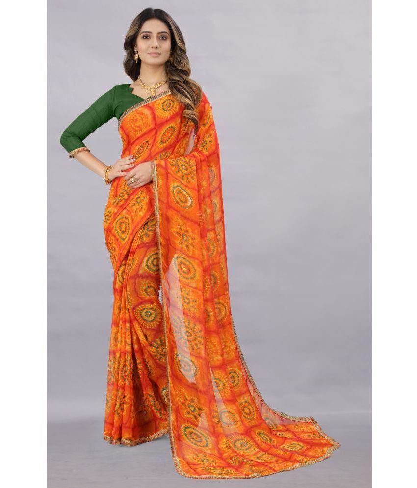     			Rhey - Orange Chiffon Saree With Blouse Piece ( Pack of 1 )