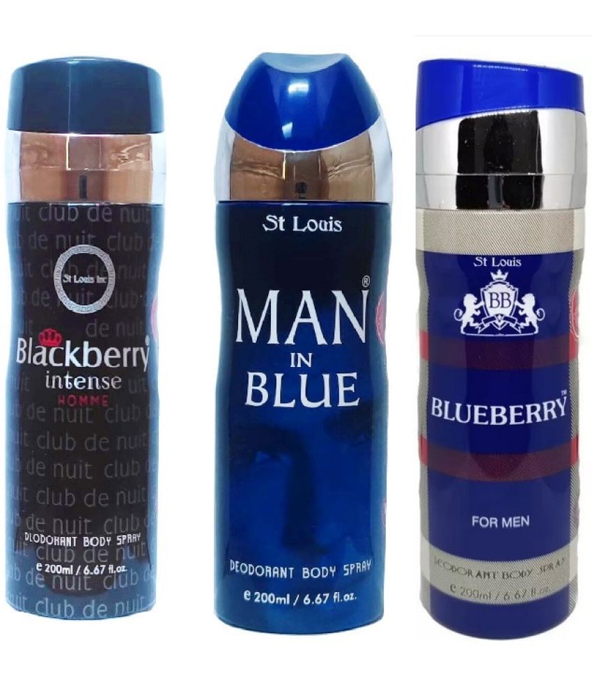     			St Louis - MAN IN BLUE,BLACKBERRY INTENSE,BLUEBERRY Deodorant Spray for Men,Women 600 ml ( Pack of 3 )