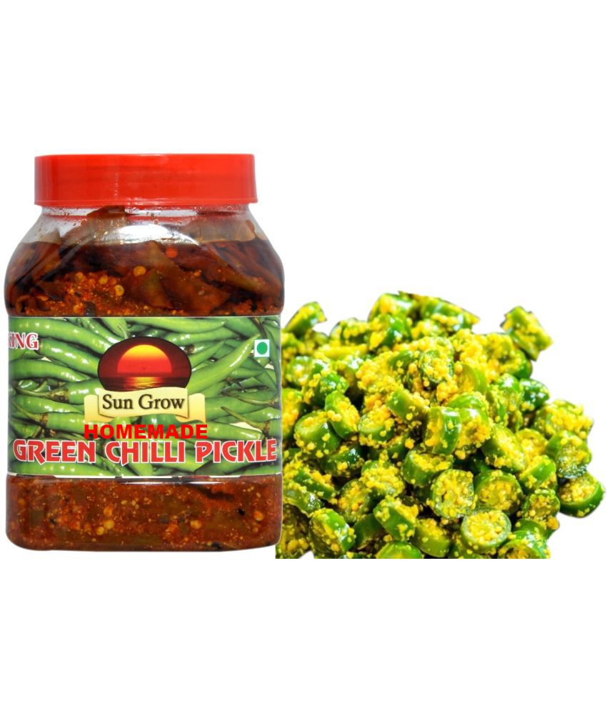     			Sun Grow HOMEMADE Handmade Organic Royal Kashmiri Green Chilli Pickle Achaar Tate of King Trust Pickle 1 kg