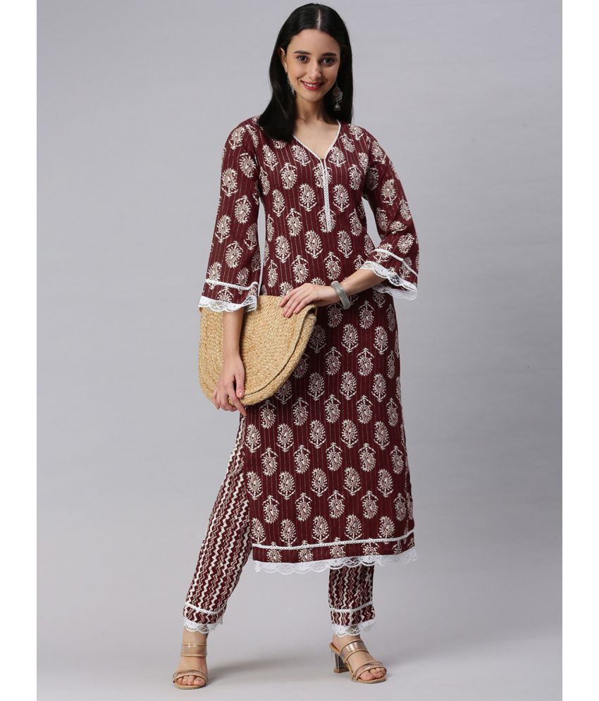     			WIMIN - Maroon Straight Rayon Women's Stitched Salwar Suit ( Pack of 1 )