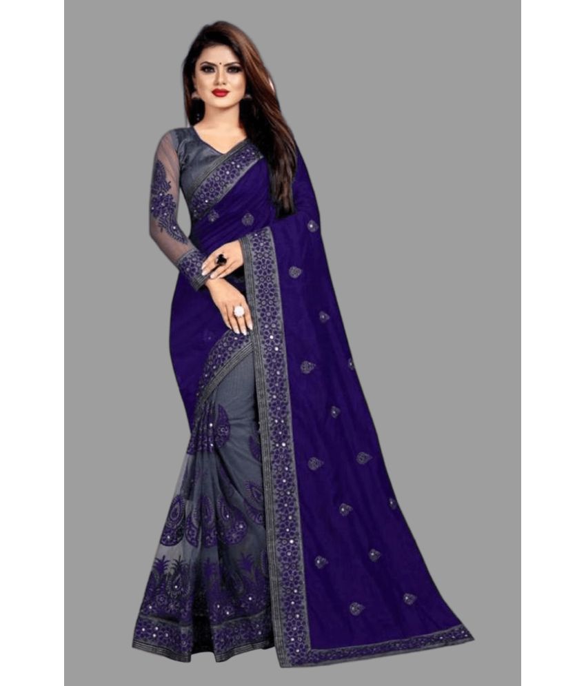     			Aika - Navy Blue Art Silk Saree With Blouse Piece ( Pack of 1 )