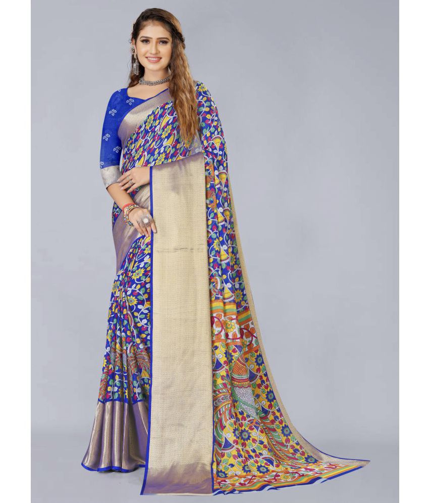     			Bhuwal Fashion - Blue Chiffon Saree With Blouse Piece ( Pack of 1 )