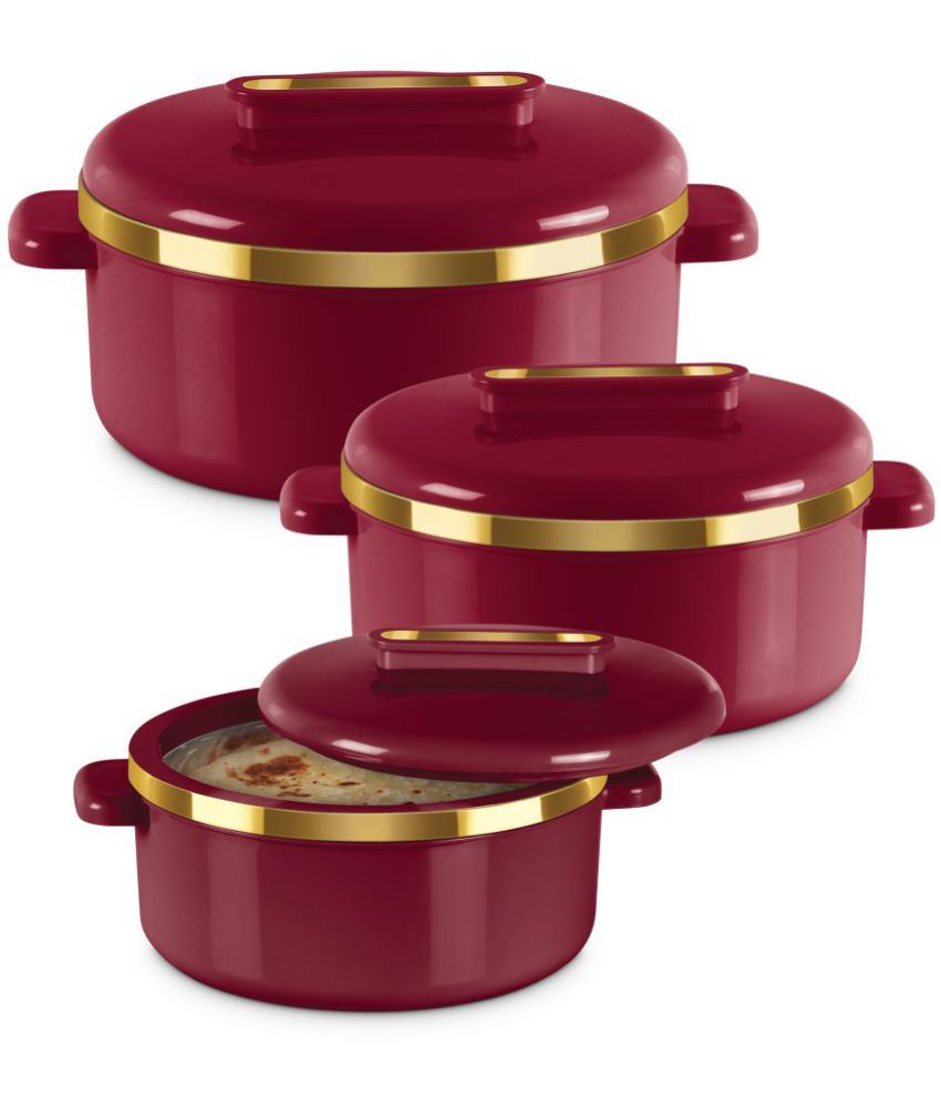     			MILTON Curve Inner Stainless Steel Casserole Set of 3 (840 ml 1300 ml 1880 ml) Maroon