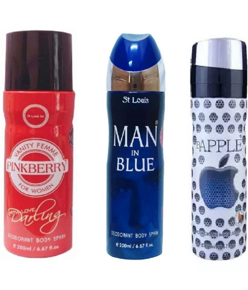     			St Louis - MAN IN BLU,PINKBERRY DARLING,BAPPLE Deodorant Spray for Men,Women 600 ml ( Pack of 3 )