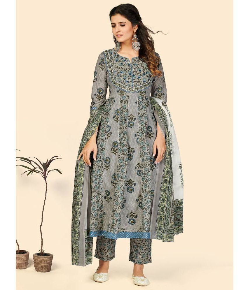     			Vbuyz - Grey Anarkali Cotton Women's Stitched Salwar Suit ( Pack of 1 )