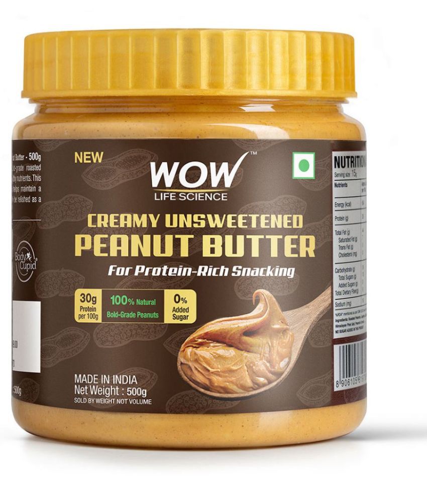 WOW Life Science Creamy Unsweetened Peanut Butter - 500g
