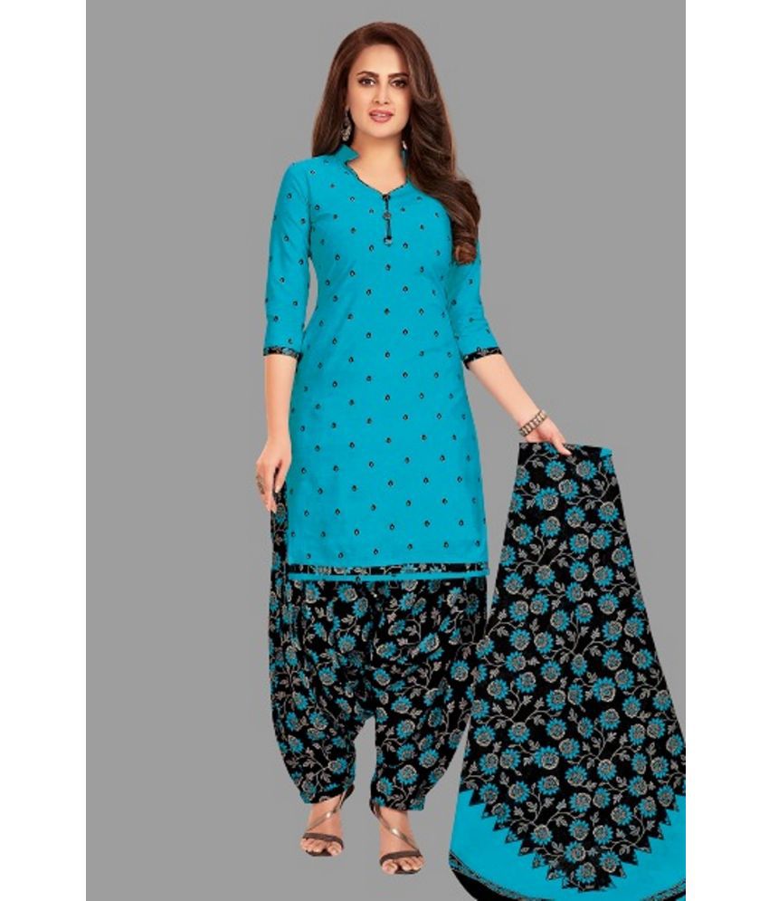     			shree jeenmata collection - Blue Straight Cotton Women's Stitched Salwar Suit ( Pack of 1 )