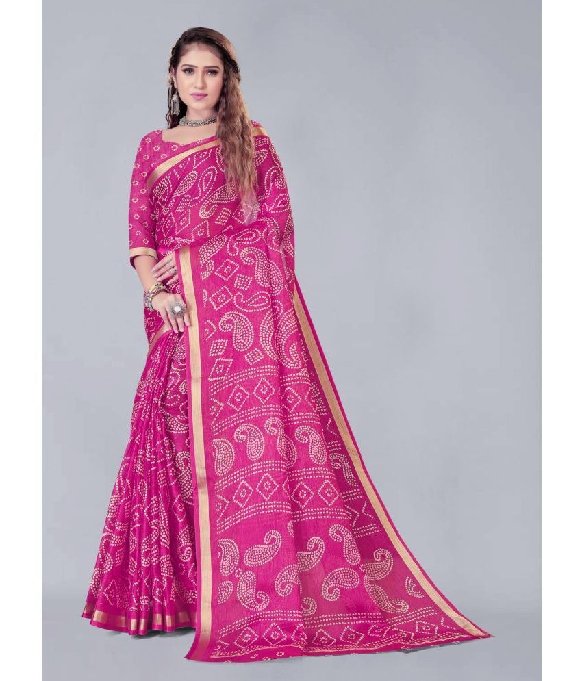     			Bhuwal Fashion - Pink Cotton Saree With Blouse Piece ( Pack of 1 )