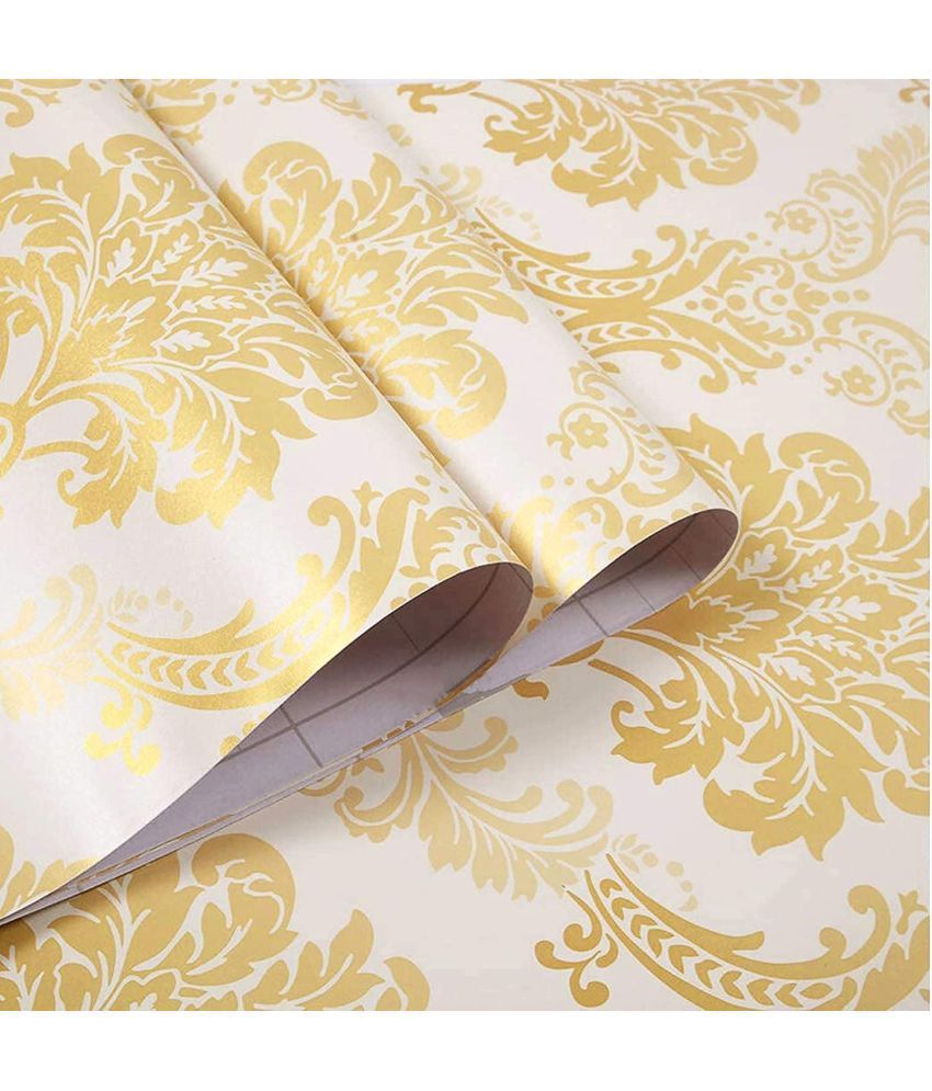     			Gatih - Golden Flower White & Golden Laxurious Looking Wallpaper ( 45 x 500 ) cm ( Pack of 1 )