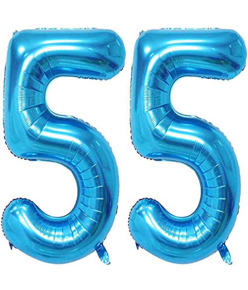     			Lalantopparties Number foil balloon 16 inch 55 number For party decoration, birthday, anniversary, wedding, valentine, baby decoration, bachelorette, bachelors, christmas decoration, Blue (Pack of 1)