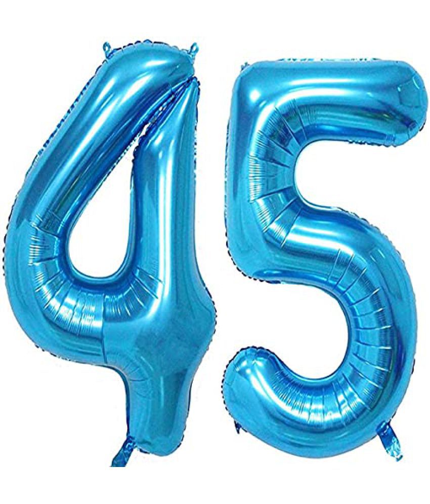     			Lalantopparties Number foil balloon 16 inch 45 number For party decoration, birthday, anniversary, wedding, valentine, baby decoration, bachelorette, bachelors, christmas decoration, Blue (Pack of 1)